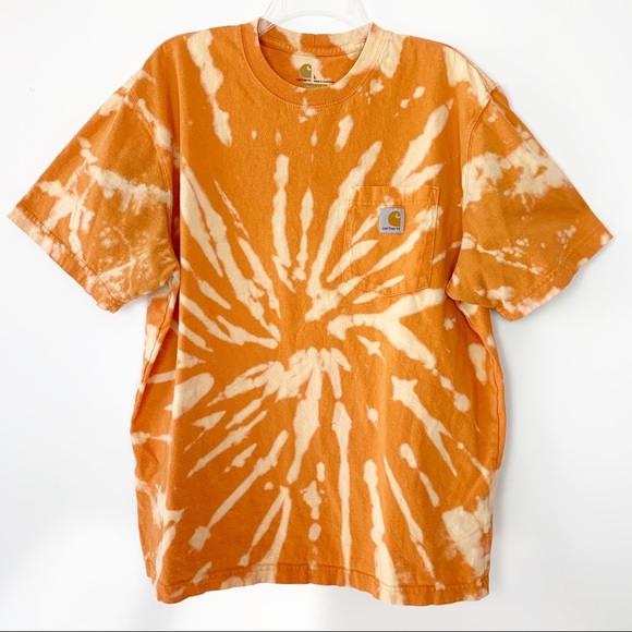Carhartt Orange Bleach Dye Short Sleeve Tee Shirt - Picture 2 of 5